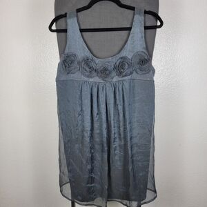 Lily Lou Sleeveless Blouse Flower Decoration Blue Women's Size XL